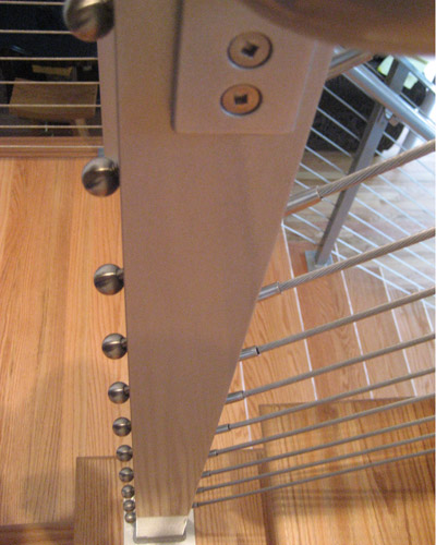 Steel stringer railings close-up