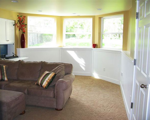 After: A comfortable, functional, beautiful basement living area