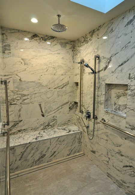 Shower and vanity in bathroom remodel