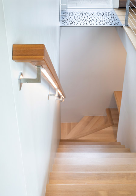 Reading nook at stair to basement