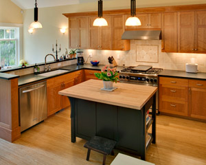 additional views of kitchen remodel, including butcher block island