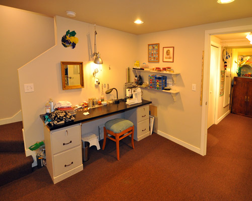 The finished space has many closets for storage and a bonus room that is used for craft work