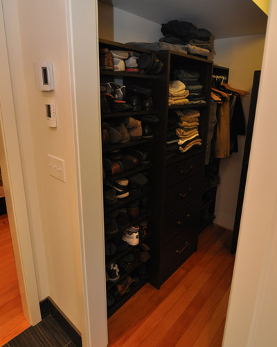 A walk-in closet with plenty of storage. Closet remodel Seattle