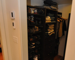 A walk-in closet with plenty of storage. Closet remodel Seattle