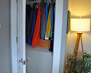 Short coat closet to add space for stairs