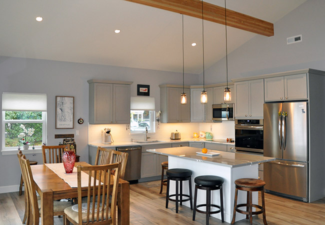 Kitchen and dining space in Fauntleroy custom home