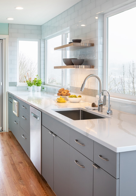 closeup of sink and shelves