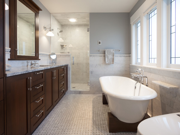 view of vanity, tub and shower in Seattle bathroom remodel