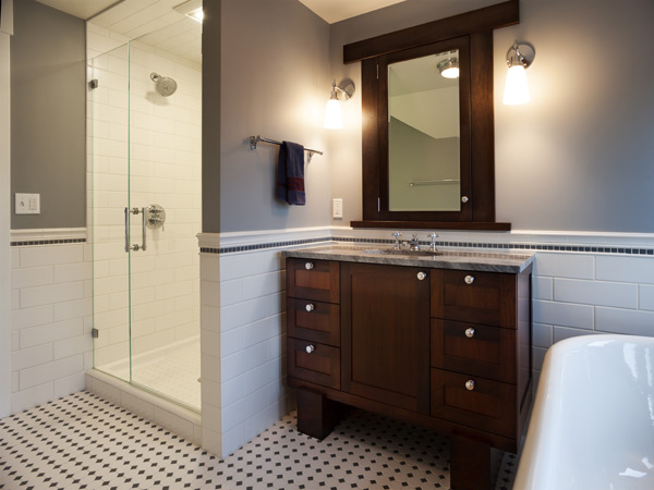 Shower and vanity in bathroom remodel