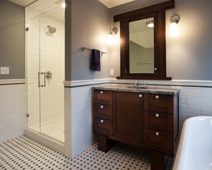 Shower and vanity in bathroom remodel