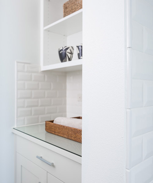 Shelves in bathroom remodel