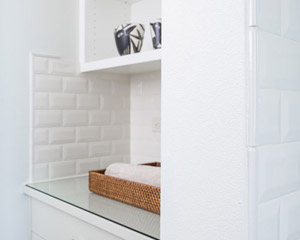 Shelves in bathroom remodel